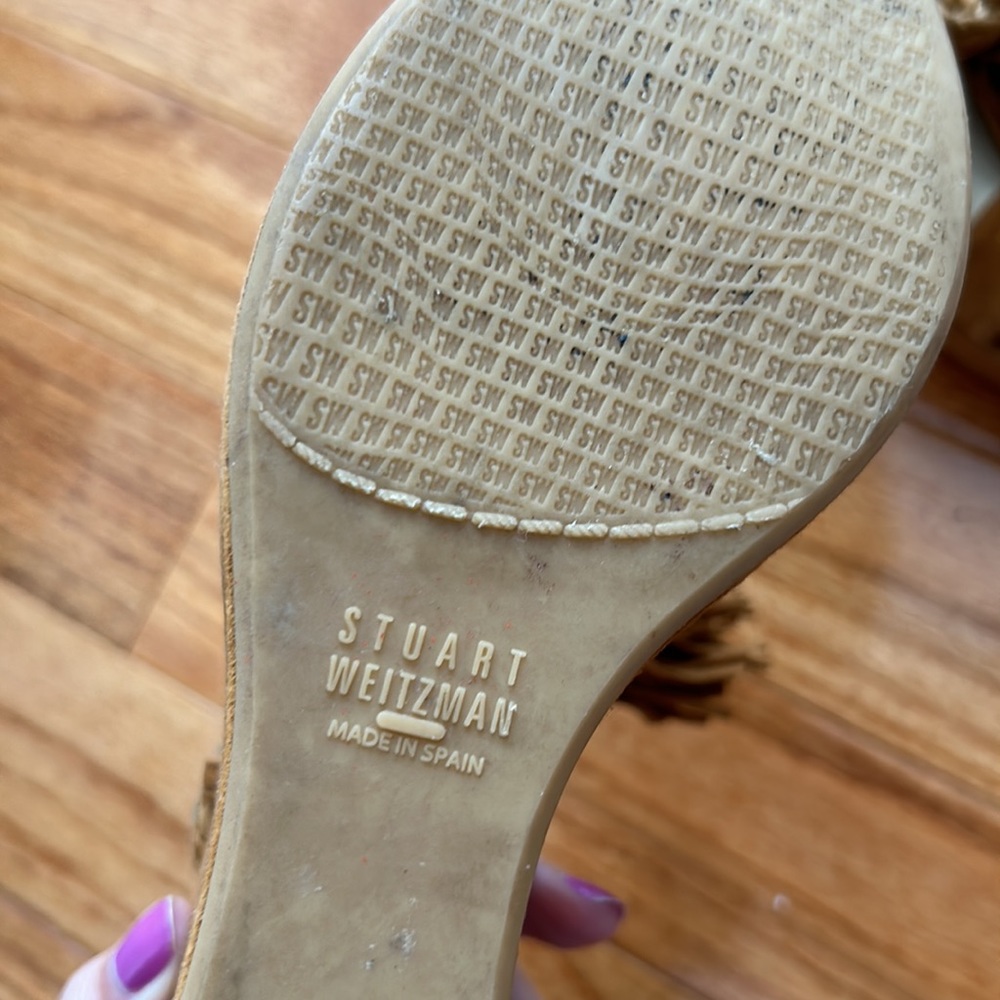 Stuart Weitzman brown suede wedge heels with criss cross braid detail - Picture 4 of 6